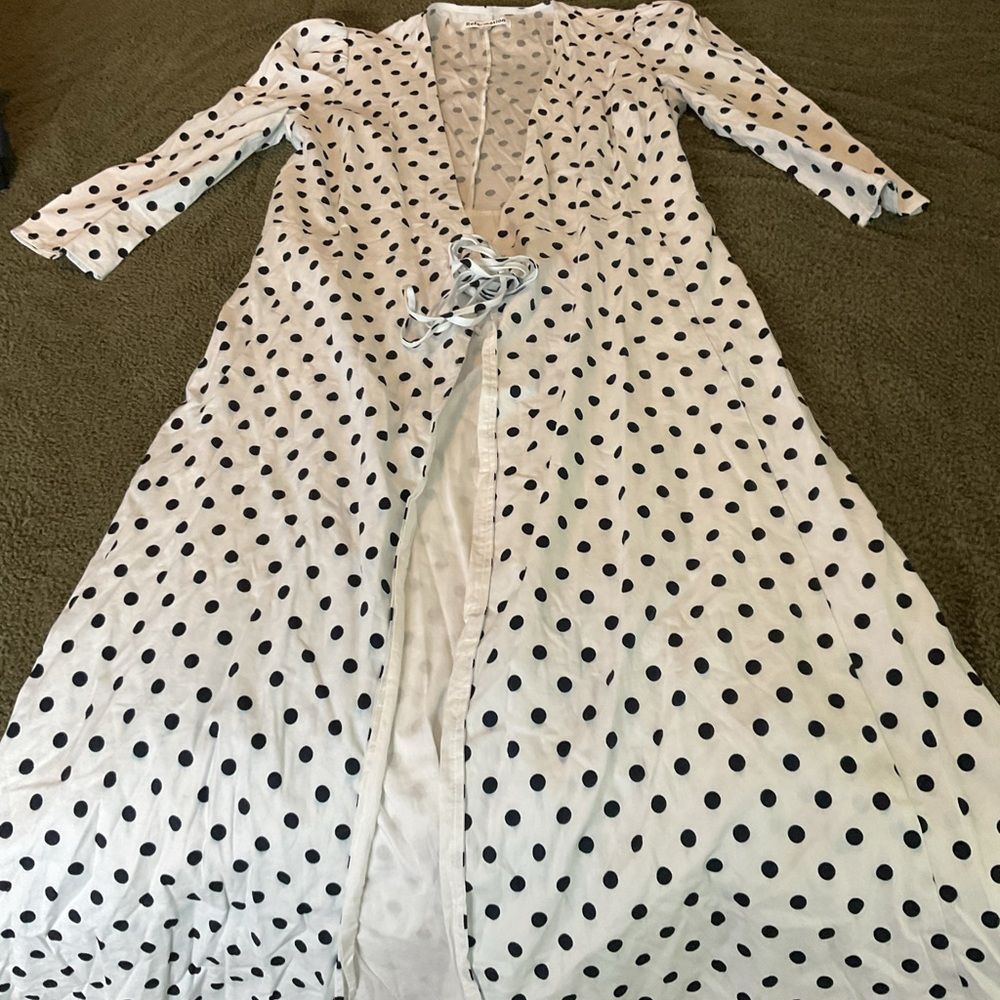 Reformation White and Black Polka Dot Midi Dress
